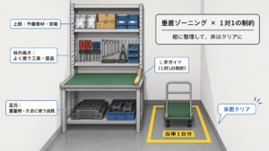 極めて狭い作業スペースにおける垂直ゾーニングのイラスト