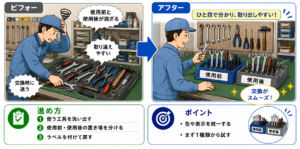 5S活動の小さな改善事例を探している方へ。劇的にムダが減る小ネタ10選と手順
