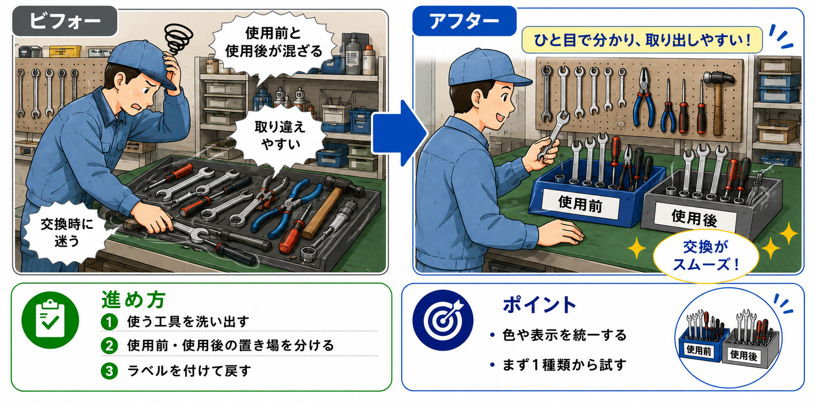 5S活動の小さな改善事例を探している方へ。劇的にムダが減る小ネタ10選と手順